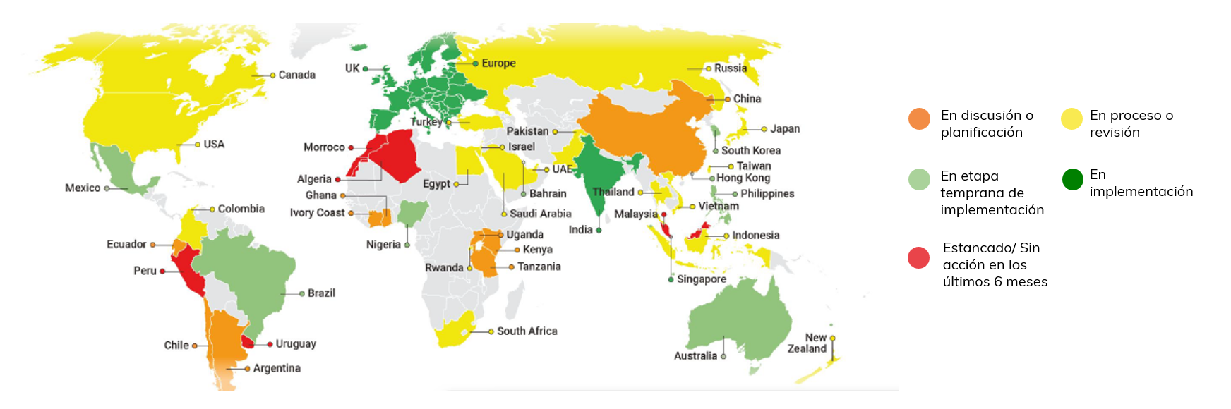 Mapa de la evolución del marco regulatorio del Open Banking en el mundo